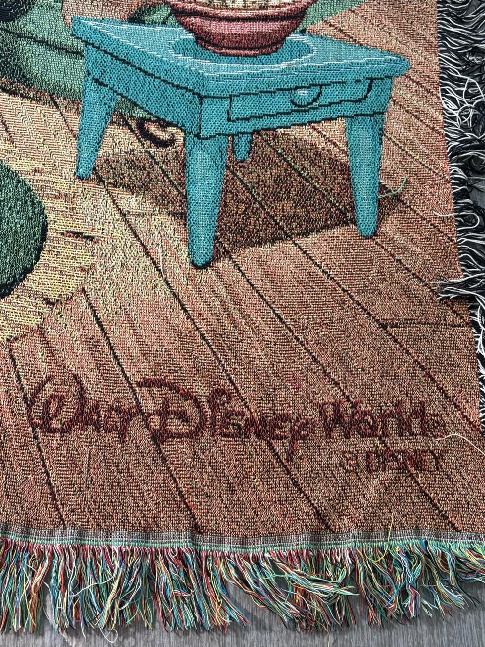 Vintage Woven Tapestry Blanket Lot Of 3- Floral/Le Chat Noir Cat/Disney Throws